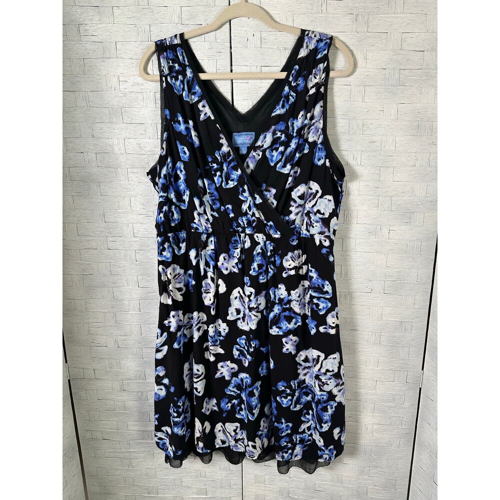 Vera Wang sleeveless deep V-neck midi dress feminine summer black & purple - Picture 2 of 9
